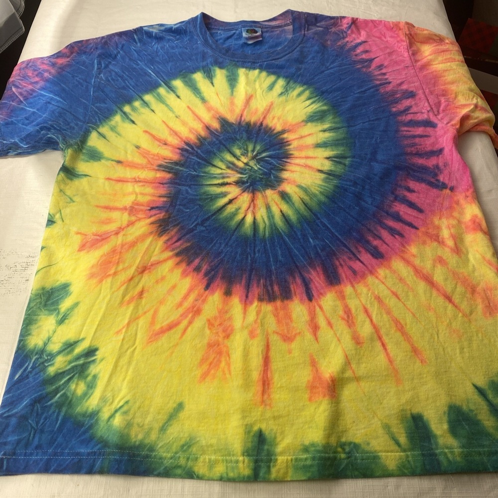Vintage T Shirt Colorful Camp Style Tie-Dye Grateful Dead Concert XL Fruit Loom